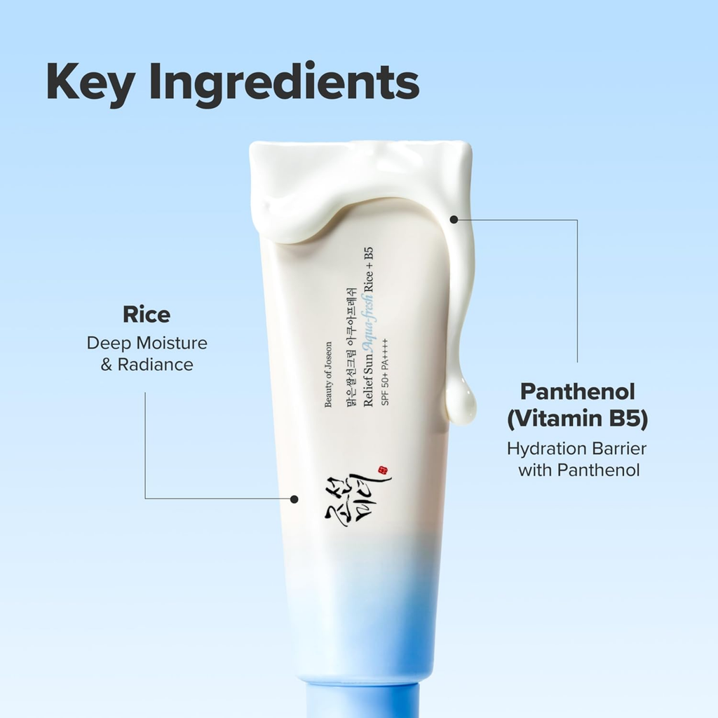Beauty of Joseon Relief Sun Aqua-Fresh Sunscreen Rice + Panthenol SPF 50+ PA++++ Lightweight Daily UV Protector for Acne-Prone Sensitive Skin